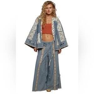 Pol Cotton Denim Stripe with Floral ties and trim Pants